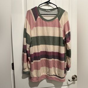 First Love Textured Knit Top in Green and Cream